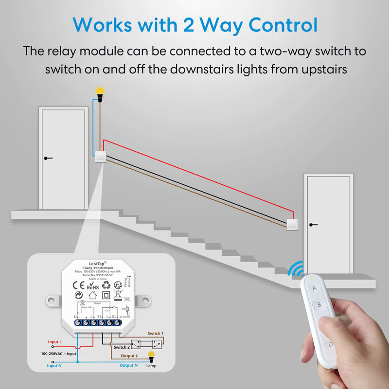 Qcsmart Wireless RF 433MHz Lichtschalter Relaismodul mit 4-Tasten-Fernbedienung 110-220V 16A - Bild 3