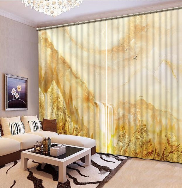 2er-Set Luxus Vorhänge mit chinesischer Jade-Schnitzerei und Pfingstrosen im 3D-Design, halbtransparent, Farbe: Gold, Breite: 120 cm, Höhe: 60 cm - Bild 1
