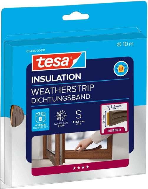 Tesamoll Fensterdichtung und Türdichtung Classic E-Profil aus EPDM-Gummi, selbstklebend, Braun, 10 m - Bild 1