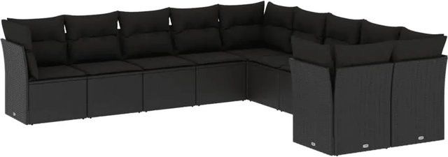 vidaXL 10-tlg. Garten-Sofagarnitur in U-Form aus Poly-Rattan und pulverbeschichtetem Stahl in Schwarz mit Sitzkissen und Rückenkissen - Bild 1