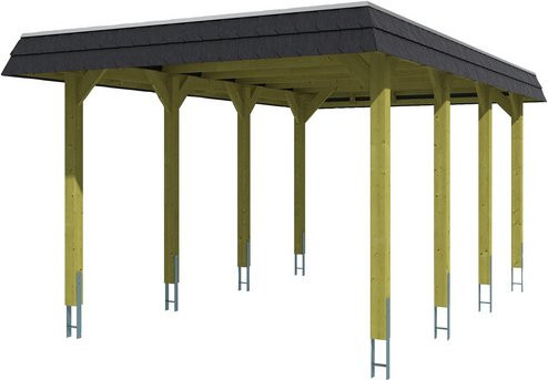 Skan Holz Carport Spreewald Walmdach-Einzelcarport mit Blende in Schwarz, B/T: 345 x 589 cm - Bild 3