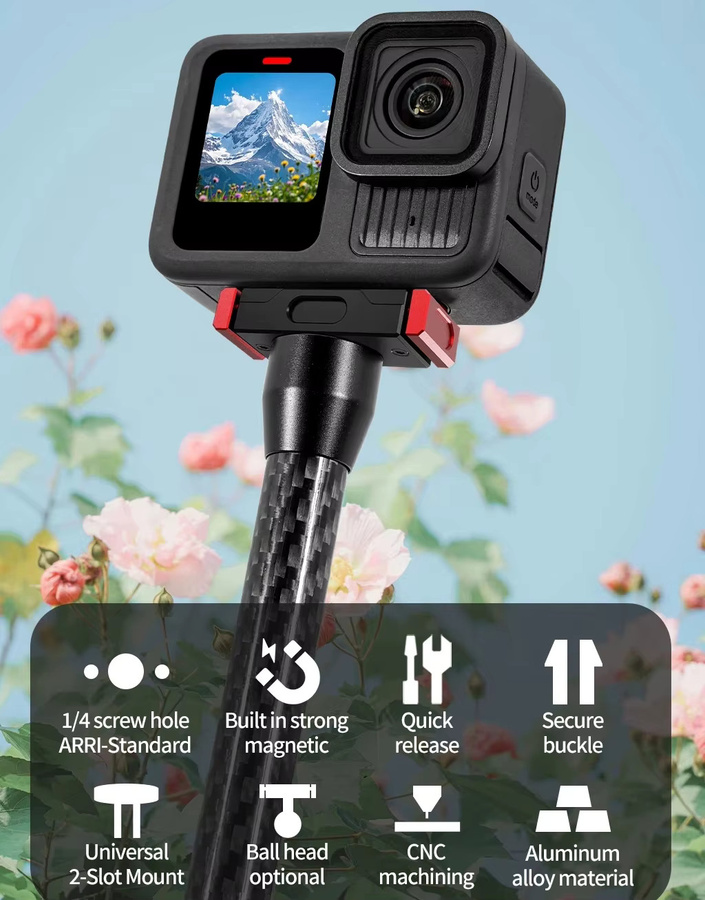 Magnetische Schnellverschluss-Basis und 1/4 Zoll ARRI Stativ-Adapterhalterung für GoPro Action-Kameras in Schwarz - Bild 4