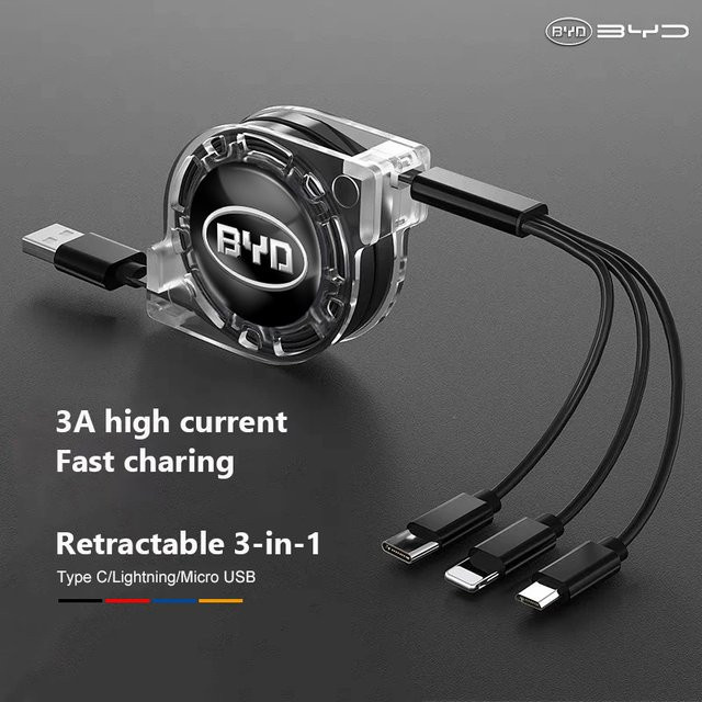3-in-1 Multi-Ladekabel für BYD Elektrofahrzeuge mit Micro-USB und USB-C in Schwarz - Bild 1