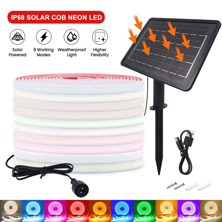 GAHADA COB Neon Solar LED-Streifen IP68 24V mit 320 LEDs, selbstklebend, für den Garten, erhältlich in Gelb, Rot, Grün und Multicolour - Bild 4