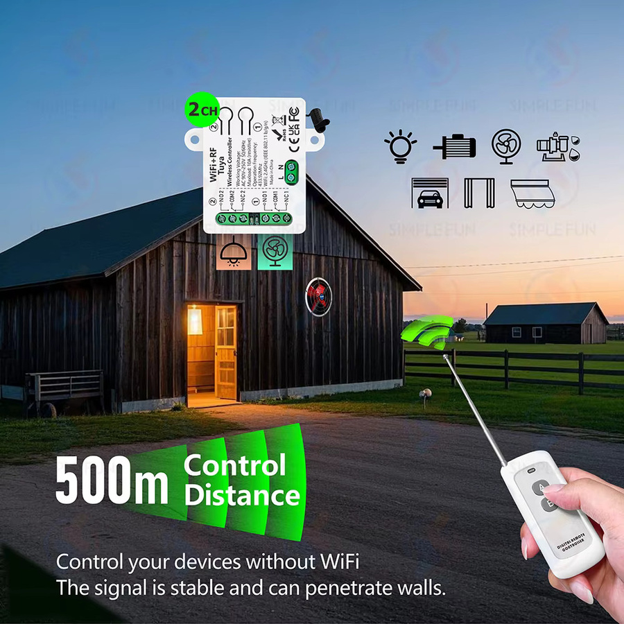 Tuya WiFi RF Smart Switch 2-Kanal Relais in Weiß zur Steuerung von Licht und Garagentor, kompatibel mit Alexa und Google Assistant - Bild 4