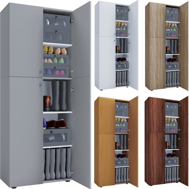VCM Holz-Schuhschrank Lona Allzweckschrank mit 4 Drehtüren und 5 Fächern B/T/H: 70 x 40 x 184 cm - Bild 1