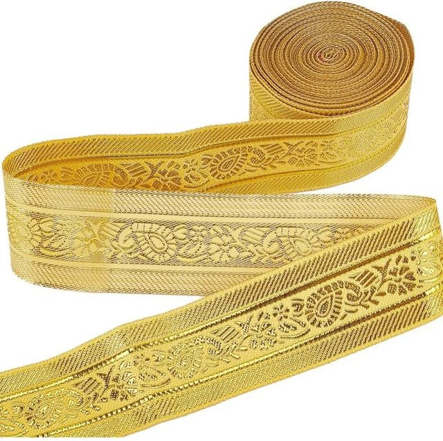 Ethnische Jacquard-Tyrol-Bänder mit floraler Webverzierung und goldfarbenem Glitzer für dein DIY-Nähzubehör, Breite: 3,28 cm - Bild 1