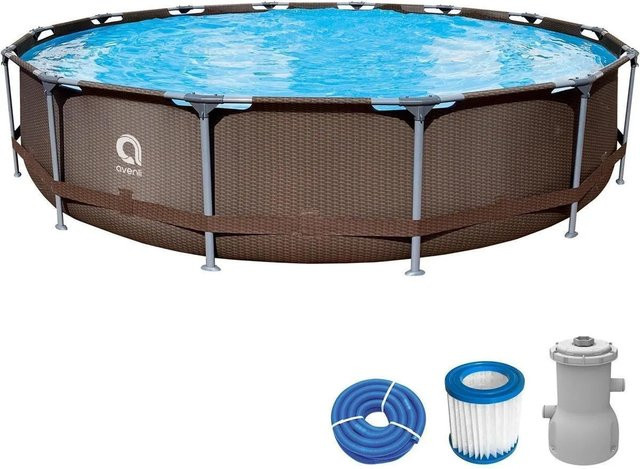 Avenli Frame Plus Stahlrahmenpool Set Rund, Farbe Braun, Durchmesser: 427 cm, Höhe: 84 cm, inklusive Filterpumpe und Anschluss-Schläuchen - Bild 1