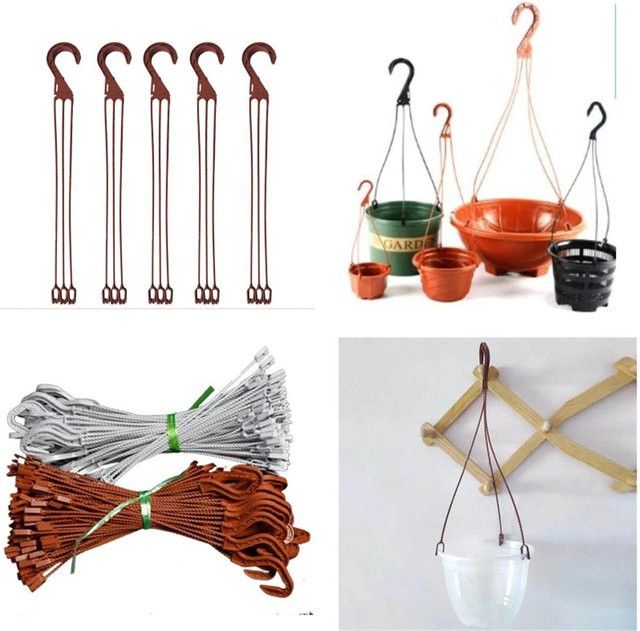10er Set Adhere To Fly Aufhänger für Blumentöpfe in Weiß mit Haken und Ketten für den Garten - Bild 1