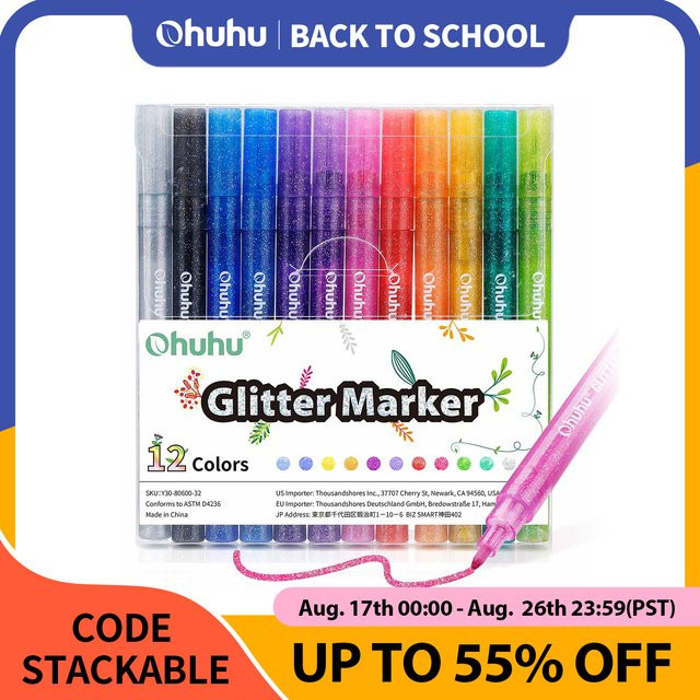 Ohuhu Glitzer-Metallic-Markierungsstifte mit feiner Spitze, wasserbasierte Schimmer-Marker in Multicolour für deine DIY-Zeichnungen - Bild 1