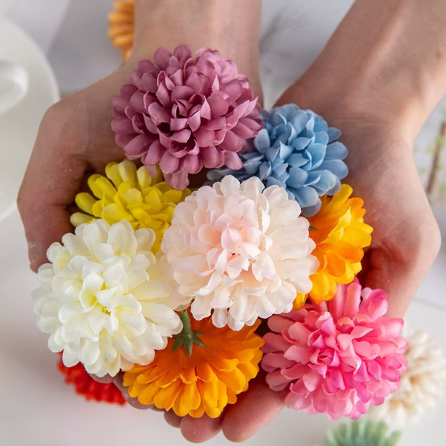 Künstliche Chrysanthemen Blumen in runder Form für Hochzeiten und Dekorationen, Mehrfarbig, Textil - Bild 1