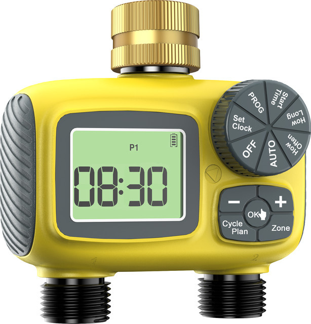 Insoma Smart Water Timer mit zwei Auslässen und App-Steuerung, automatisches Bewässerungssystem für den Garten mit Messing-Einlass, Gelb - Bild 1