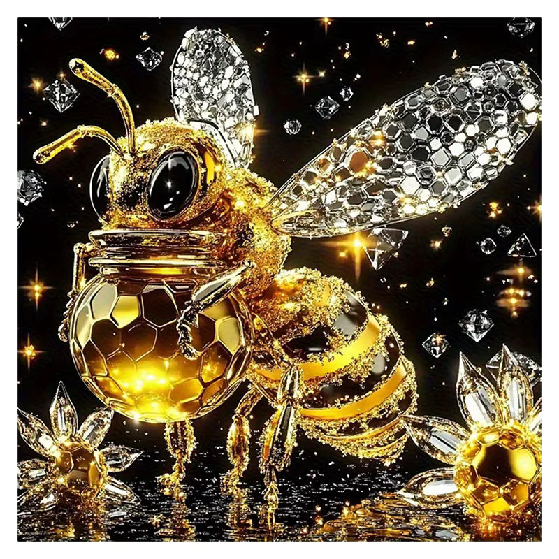 Huacan Diamantmalerei Kristall-Biene als Wandbild mit Gold-Akzenten - Bild 4