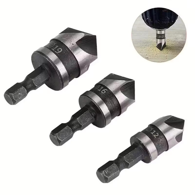 3-teiliges Entgratungs- und Fasenfräser-Set aus HSS-Stahl in Silber für Edelstahl und Holz mit Sechskant-Griff - Bild 5