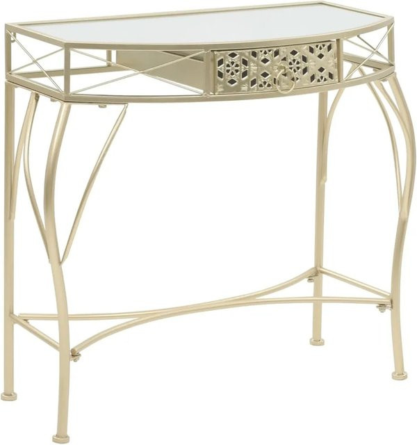 vidaXL Beistelltisch im französischen Stil aus Metall und Glas in Gold, B/T/H: 82 x 39 x 76 cm - Bild 1