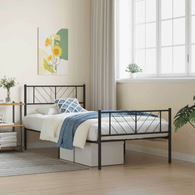 Vidaxl Metallbett mit Kopf- und Fußteil in Schwarz, Modernes Bettgestell aus Stahl, B: 100 cm, L: 200 cm - Bild 1