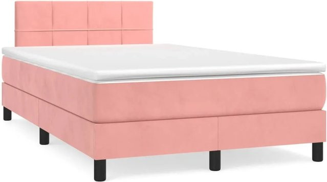 vidaXL Boxspringbett mit Matratze in Rosa, Hybridbett mit Taschenfederkern aus Samt, B/T: 120 x 200 cm - Bild 1