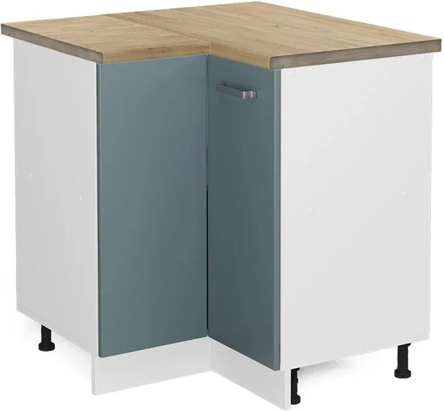 Vicco R-Line Eckunterschrank für die Küche in Blau-Grau/Weiß mit Eiche-Optik, B/T/H: 75,6 x 60,0 x 81,6 cm - Bild 1