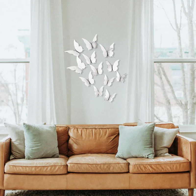 12 Stück Schmetterlings Wandaufkleber in Gold und Silber mit 3D-Ausschnitt für Wand und Kühlschrank - Bild 4