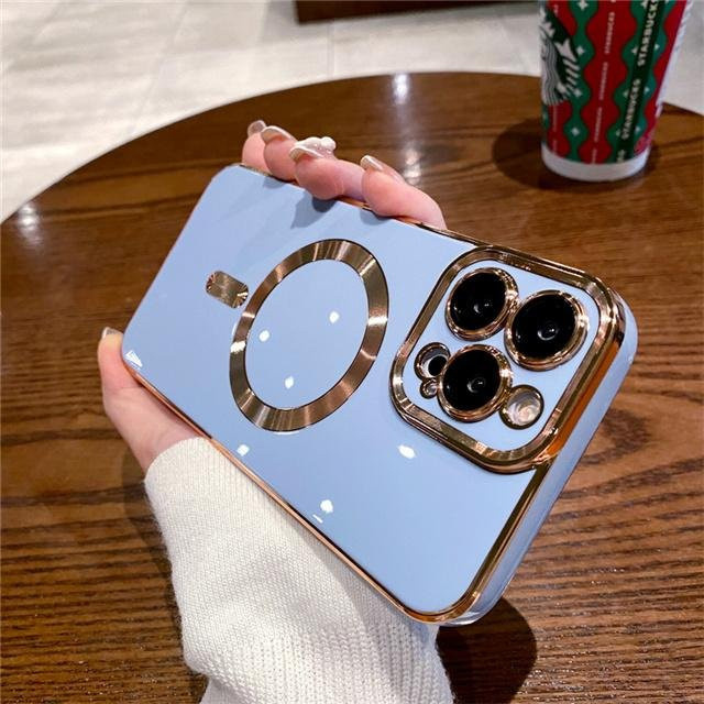 Magnetische Handyhülle mit Galvanikrahmen für Apple iPhone 11 bis 17 Pro Max in Blau - Bild 1
