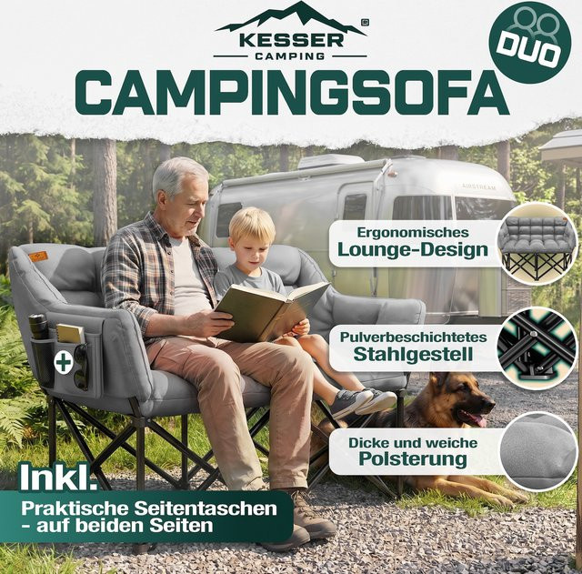 KESSER Campingsofa DUO faltbar, gepolsterte Campingcouch in Grau mit Seitentaschen für Outdoor und Indoor - Bild 1