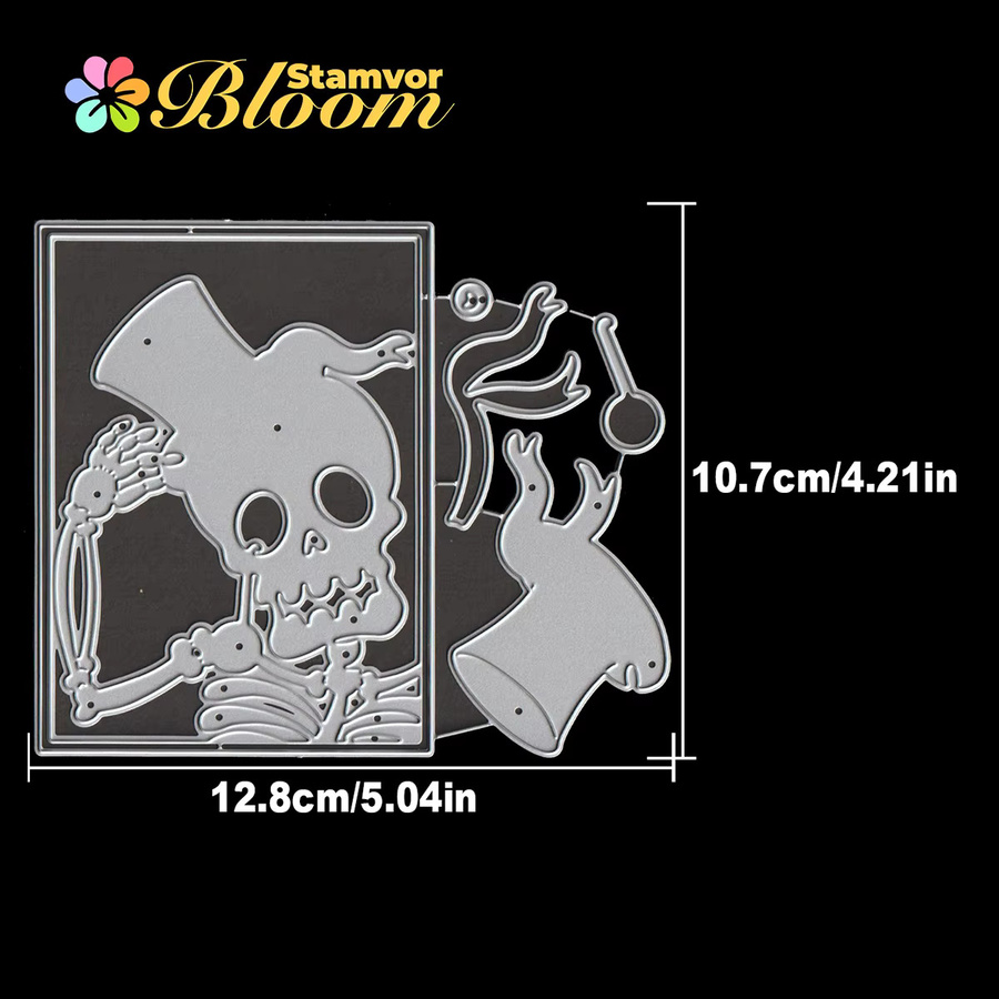 Metall Stanzform Halloween Schädel mit quadratischem Rahmen für Scrapbooking und Prägung in Silber - Bild 2
