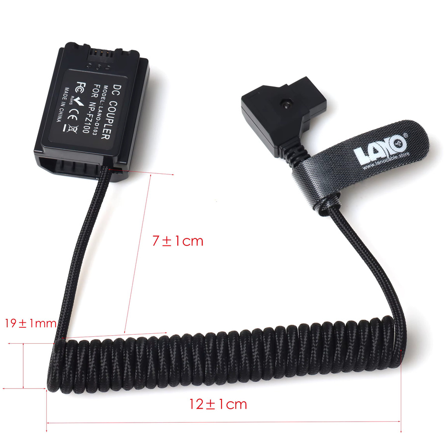 LANO NP-FZ100 Dummy-Akku mit D-Tap-Stecker für Sony-Kameras, Rot-Blau-Schwarz mit Nylongeflecht und verstärkten Anschlüssen - Bild 5