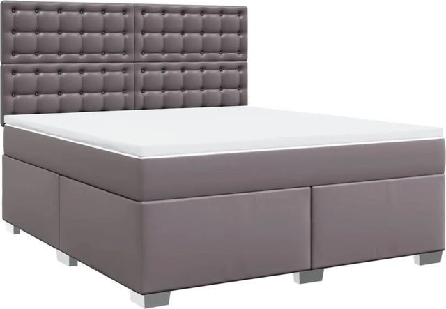 vidaXL Boxspringbett mit Matratze in Grau aus Kunstleder mit USB-Ladeport und Unterbettbeleuchtung, B/T: 180 x 200 cm - Bild 1