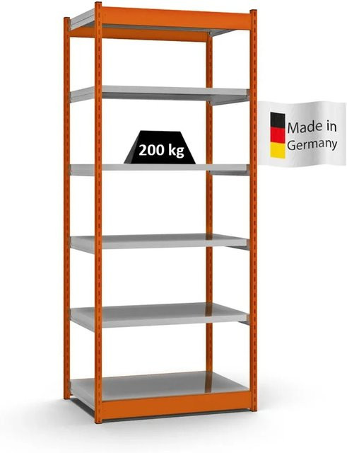 PROREGAL Fachbodenregal Stecksystem mit 6 Ebenen in Orange, H x B x T: 250 x 102,5 x 60 cm - Bild 1
