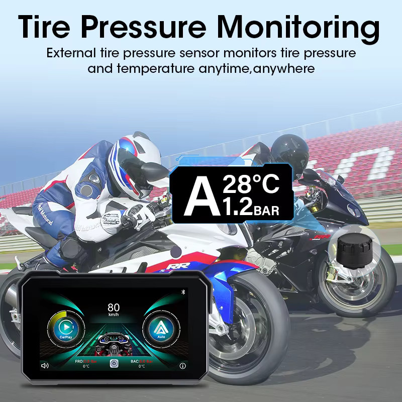 Jansite 5-Zoll Motorrad-Navigationssystem mit GPS, kabellosem CarPlay und Android Auto, wasserdichter Touchscreen Multimedia-Player in Schwarz - Bild 4