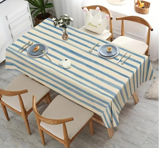 Wasserdichte und waschbare Tischdecke von JMG Household Supplies, blau-weiß-grau gestreift, rechteckig, B/T: 90 x 140 cm - Bild 1