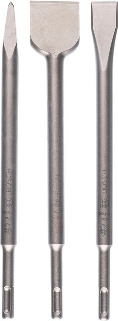 Bosch Promoline Meißel-Set SDS-plus 3-teilig für Beton, Mauerwerk und Granit mit Flach-, Punkt- und Spateneisen, Farbe: Silber - Bild 1