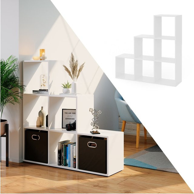 VICCO Treppenregal mit 6 Fächern in Weiß als Raumteiler und Bücherregal - Bild 1