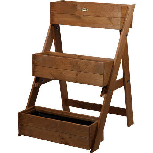 Dobar Dreistufige Pflanztreppe aus Kiefernholz mit Blumenkästen und Pflanzfolie, Braun, B/H/T: 60 x 90 x 70 cm - Bild 4