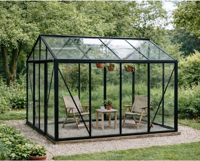 Bloomcabin Gewächshaus GHC10 Klassik in Schwarz mit Sicherheitsglas, Aluminium und integriertem Dachfenster sowie Belüftungssystem - Bild 1