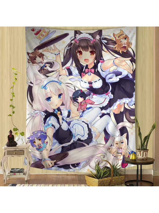 VIKAMA Nekopara Wandteppich mit Katzenmädchen-Motiv in Multicolour für deine Anime-Wanddekoration - Bild 2
