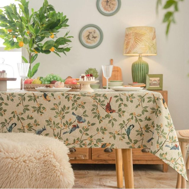 JINGYUE Pet Baumwoll-Tischdecke in Beige, quadratische Boho-Tischdecke mit Grafikdesign, B/B: 140 x 140 cm - Bild 1