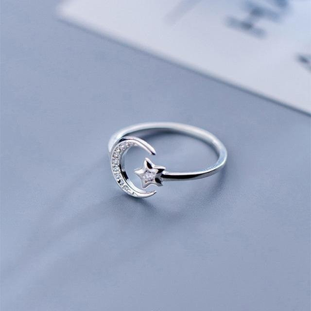 Wucifang Jewelry Öffnungsring 925 Silber, Zirkon, Mond Stern, Damen - Bild 1