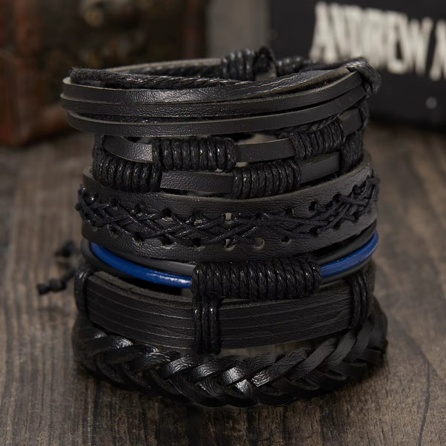 Rinhoo Armbänder, Leder, Schwarz Blau, Unisex - Bild 3