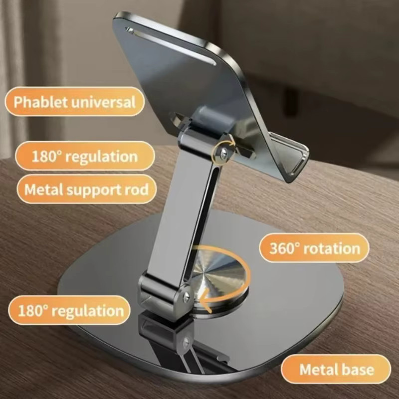XIKCU Universeller 360 Grad drehbarer und faltbarer Telefon- und Tablet-Ständer in Silber als verstellbarer Desktop-Halter für das Home-Office - Bild 4