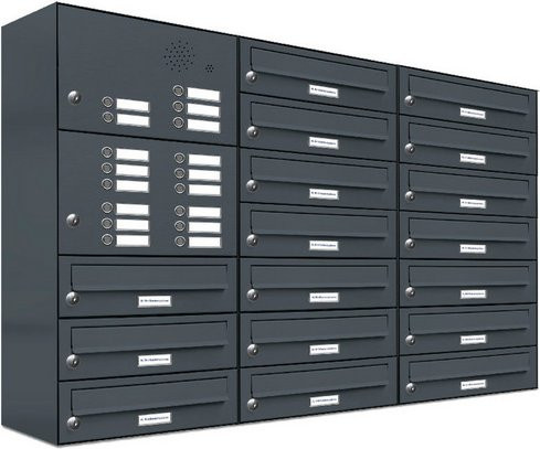 AL Briefkasten für 17 Parteien, grau, B/H/T: 115,9 x 80,5 x 27,5 cm - Bild 1