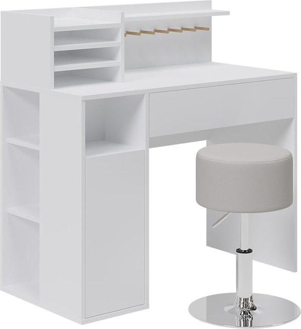Vicco Höhenverstellbarer Schreibtisch mit Hocker und Schubladen, Weiß - Bild 1
