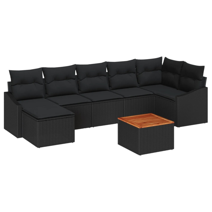 vidaXL Garten-Sofa-Set 8-teilig in Schwarz mit Poly-Rattan und pulverbeschichtetem Stahl für L-Form mit Tisch und Polstern - Bild 2