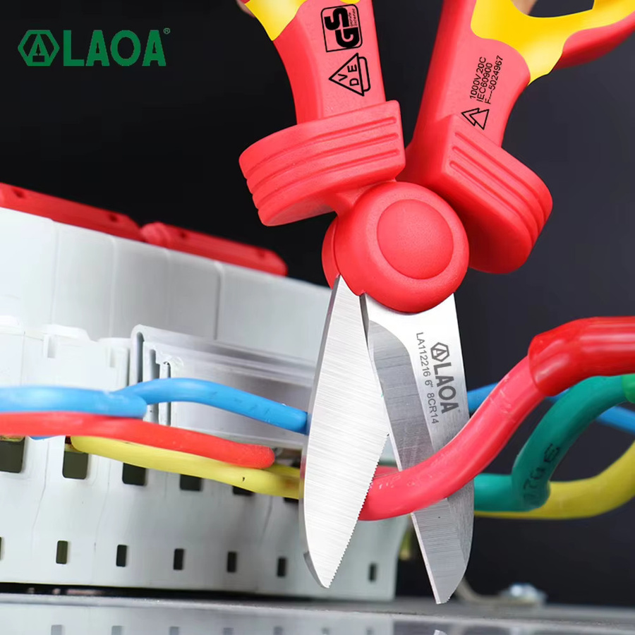 LAOA VDE Elektrikerschere isolierter gebogener Kabelschneider mit Crimpwerkzeug rot 1000 V - Bild 3