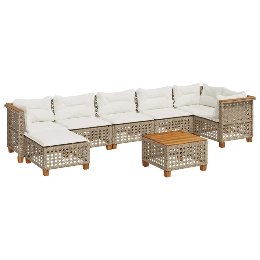vidaXL 8-teilige Garten-Sofagarnitur aus Poly-Rattan und Akazienholz in Beige mit Kissen - Bild 2