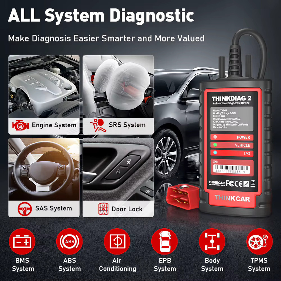 Thinkdiag 2 All System Bidirektionaler OBD2-Diagnosescanner für iOS und Android in Schwarz mit AutoVIN, Active Test und 15+ Reset-Funktionen - Bild 2