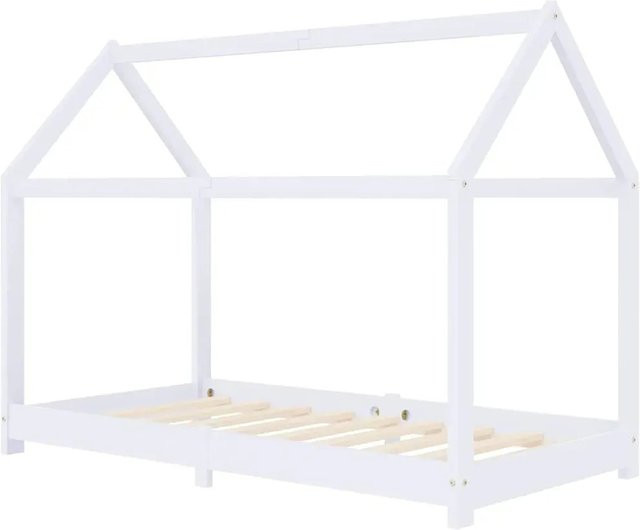 vidaXL Kinder-Bettgestell im Baumhaus-Stil aus Kiefernholz in Weiß, B/T/H: 140 x 70 x 78 cm - Bild 1