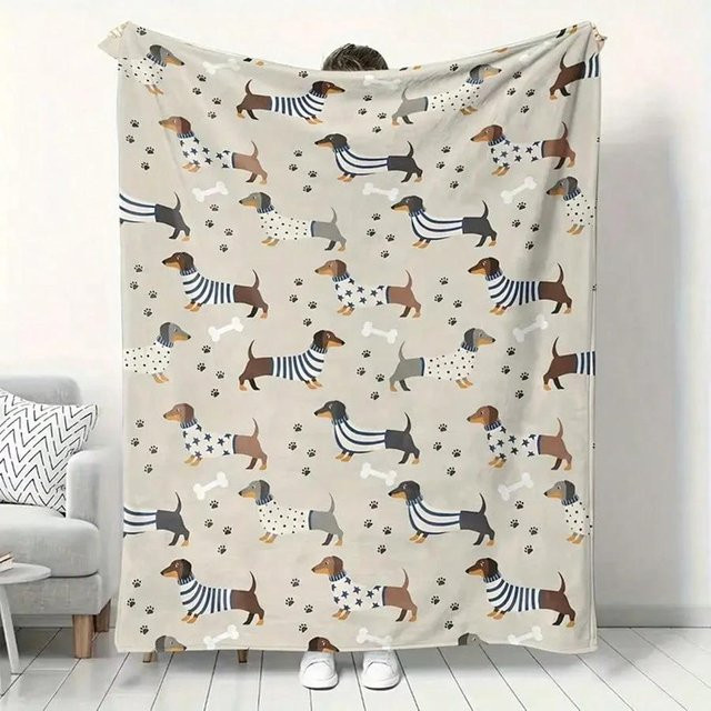 Weiche Flanell-Decke mit Dackel-Print von JMG Household Supplies, Beige, B/B: 150 x 200 cm - Bild 1