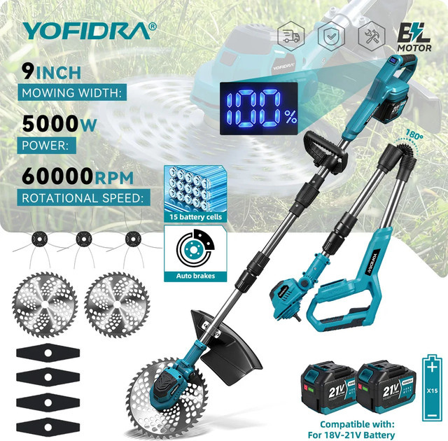 YOFIDRA Bürstenloser elektrischer Rasenmäher und kabelloser Rasentrimmer als Elektrowerkzeug für Makita LXT 18-21V Akkus - Bild 1