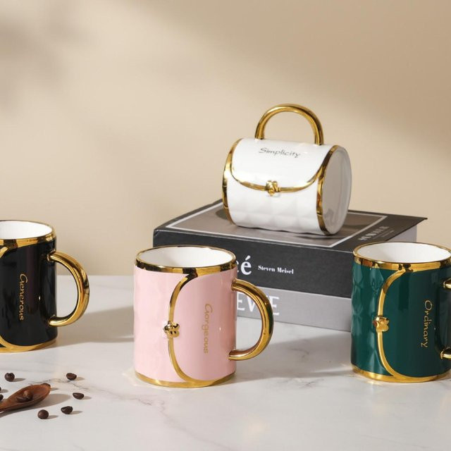 Nordische Keramiktasse mit Goldplattierung in Weiß, 350 ml - Bild 1